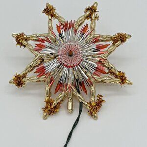 Vintage Christmas Star Tree Topper 10 Light Tinsel Orange Gold Retro